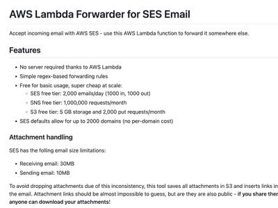 lambda-ses-forwarder: custom email forwarding with Lambda.