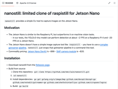 nanostill: limited clone of raspistill for Jetson Nano.