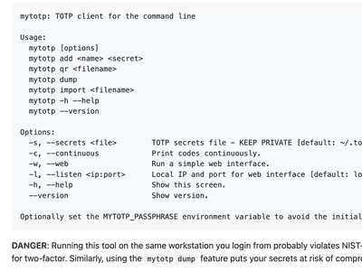 mytotp: TOTP for the CLI - like Google Authenticator on your laptop.